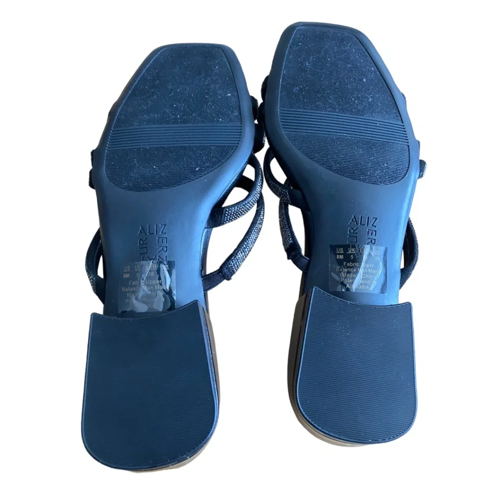 Naturalizer Black Strappy Slide Sandals with Sparkle Detail